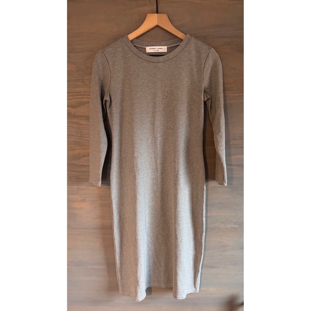 Sonnet James Heather Grey Long Sleeve Play Dress Midi Crew Neck Size S